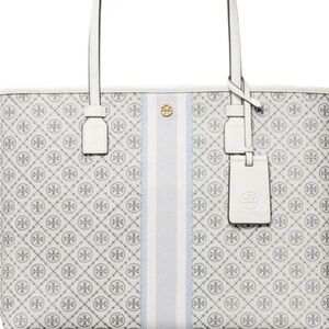 Tory Burch Gray and White Geometric Tote